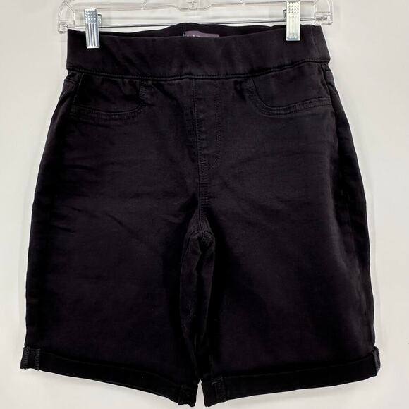 NYDJ Black Pull On Cuffed Shorts Womens Size 0 Cotton Twill Denim Slimming - Picture 1 of 7